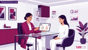 رسم توضيحي طبي متقدم لطبيب يشرح خطوات تجميل الأنف التحفظي لمريض داخل عيادة فاخرة 
