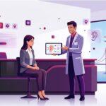 رسم توضيحي لطبيب يشرح إجراءات ترميم صيوان الأذن في تركيا لمريض في عيادة طبية حديثة ومتقدمة 