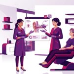 رسم توضيحي لطبيب يشرح تفاصيل جراحة إعادة بناء قناة الأذن التجميلية لمريض داخل عيادة فخمة