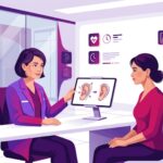 رسم فيكتور حديث لعيادة طبية يوضح استشارة حول جراحة تجميل الأذن البارزة في تركيا 