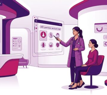 طبيب يشرح فوائد الجبيرة بعد عملية تجميل الأنف لمريض في عيادة حديثة