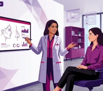 طبيب يشرح للمريض هل عملية تجميل الأنف تغير الملامح؟ داخل عيادة طبية فاخرة 