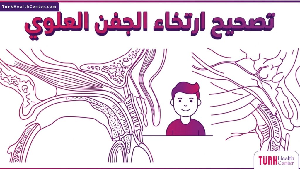 إنفوجرافيك طبي دقيق يوضح التشريح العضلي الداخلي وتفاصيل عملية تصحيح ارتخاء الجفن العلوي