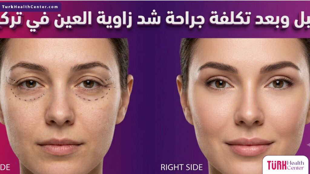 مقارنة واقعية لنتائج قبل وبعد توضح نجاح ومظهر العين بعد معرفة تكلفة جراحة شد زاوية العين في تركيا وإجرائها.