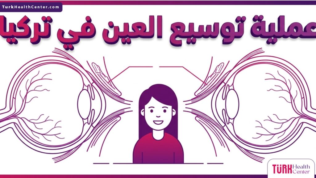 إنفوجرافيك طبي دقيق يوضح البنية التشريحية وخطوات عملية توسيع العين في تركيا