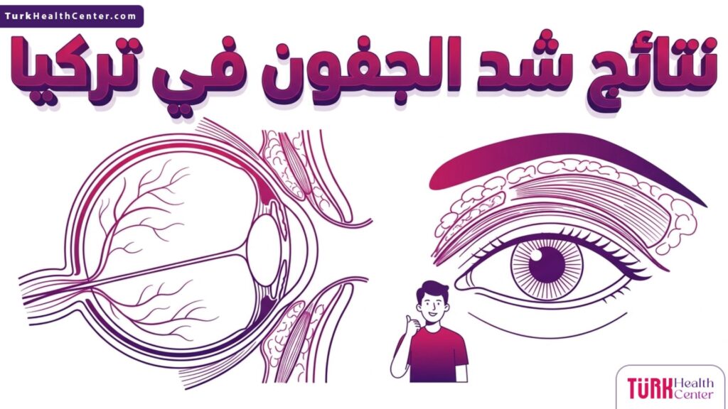 مخطط تشريحي طبي يوضح التركيب الداخلي لطبقات الجفن والعضلات المرتبطة للحصول على أفضل نتائج شد الجفون في تركيا