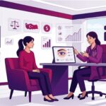 رسم توضيحي يظهر طبيباً يشرح تفاصيل تكلفة جراحة شد زاوية العين في تركيا للمريض داخل عيادة تجميلية حديثة 