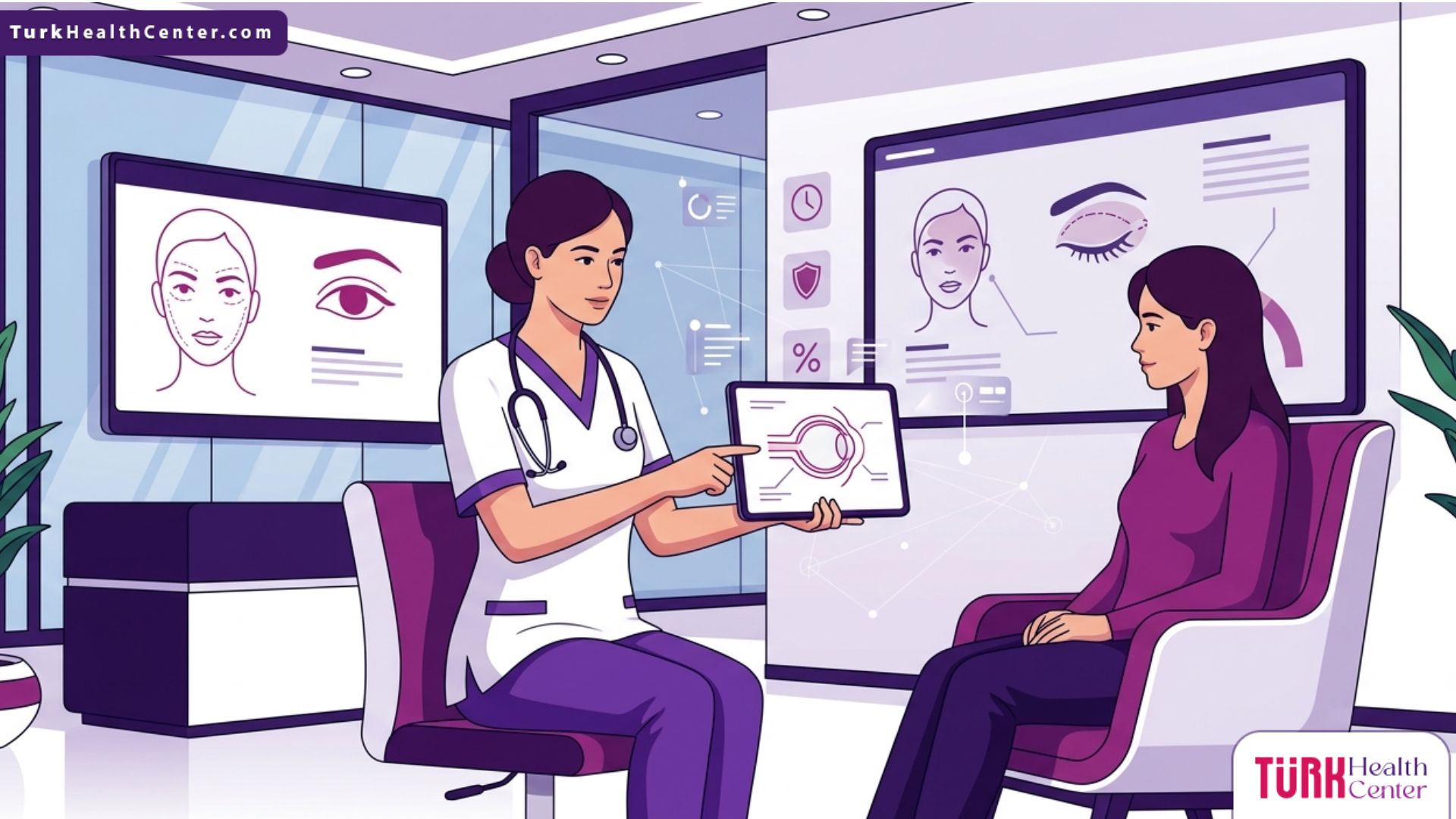 التوضيح الطبي المتطور لخطوات ومميزات قص الجفون في تركيا داخل عيادة تركية فخمة 