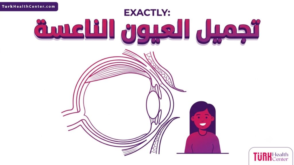 مخطط طبي تشريحي دقيق يوضح البنية الداخلية للجفن والعضلات المستهدفة خلال إجراء تجميل العيون الناعسة.