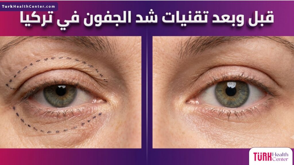 مقارنة قبل وبعد تظهر نتائج تقنيات شد الجفون في تركيا والتخلص من ترهلات العين