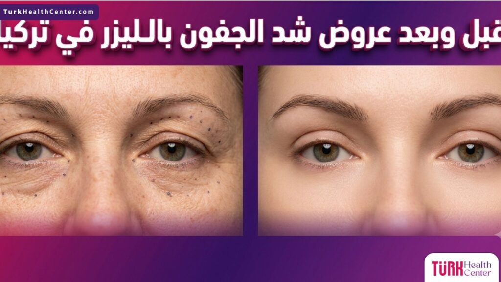 صورة قبل وبعد تبيّن نتائج عروض شد الجفون بالليزر في تركيا والتغيير في مظهر العيون