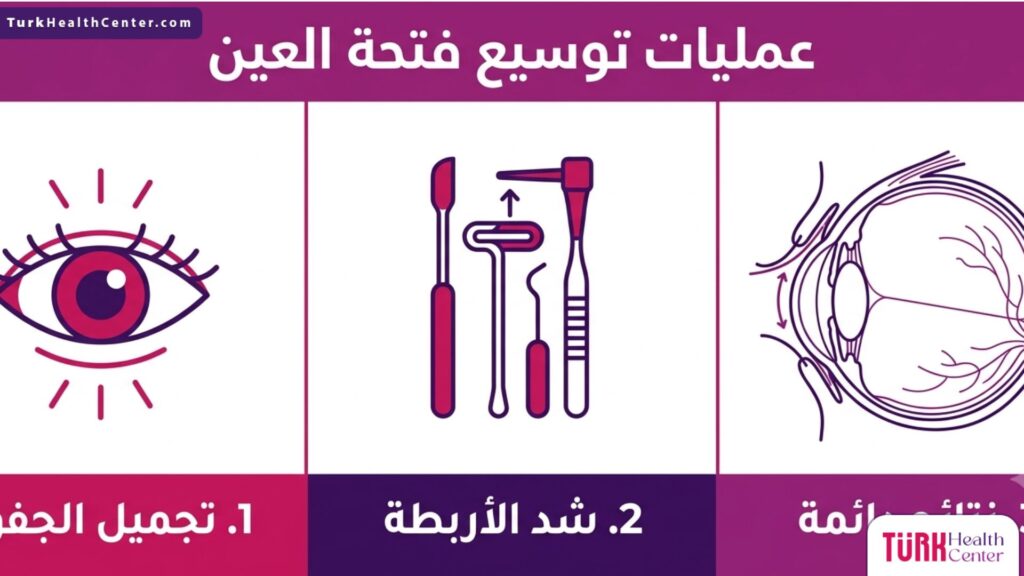 إنفوجرافيك طبي يستعرض خطوات وفوائد عمليات توسيع فتحة العين بتقسيم علمي واضح.