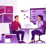 رسم توضيحي طبي متطور لطبيب يشرح خطوات عملية تجميل الجفون للرجال في تركيا لمريض داخل عيادة حديثة 