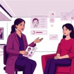 رسم توضيحي يظهر طبيباً يشرح تفاصيل شد الجفون العلوية والسفلية في تركيا لمريض داخل عيادة فخمة 