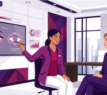 رسم توضيحي لعيادة طبية فاخرة تقدم استشارات حول عمليات تجميل عيون الصقور