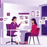 رسم توضيحي بدقة عالية يوضح استشارة طبية حول اسعار تجميل العيون في تركيا داخل مركز طبي حديث